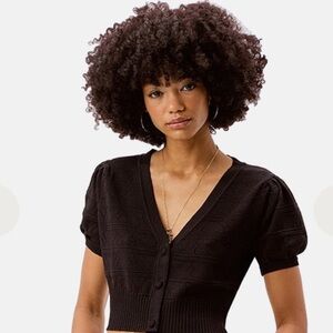 For Love And Lemons Neve Crop Cardigan Sweater With Pointelle Hearts